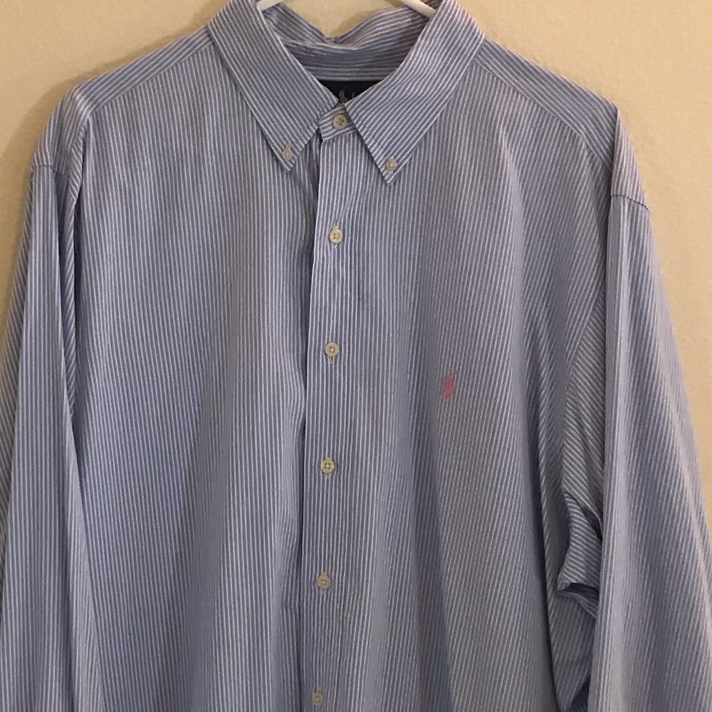 Ralph Lauren blue/white long sleeve men’s button down shirt Classic fit 18 36/37